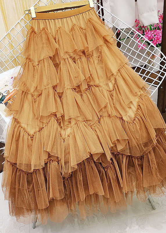 Bohemian Orange Elastic Waist Exra Large Hem Tulle Skirt Summer