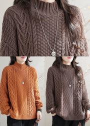 Bohemian Orange High Neck Chunky Oversized Cable Knit Sweater Winter