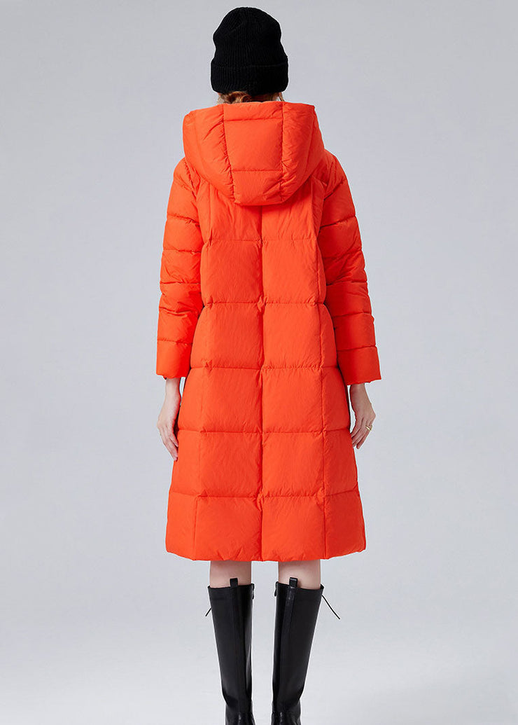 Bohemian Orange Hooded Pockets Duck Down Winter Coats Winter