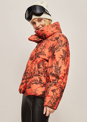 Bohemian Orange Stand Collar Zip Up Print Duck Down Jackets Winter