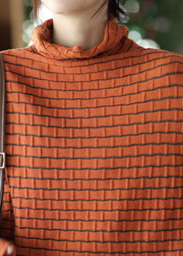 Bohemian Orange Turtle Neck Striped Knit Sweaters Winter