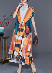 Bohemian Orange V Neck Print Chiffon Robe Dresses Summer