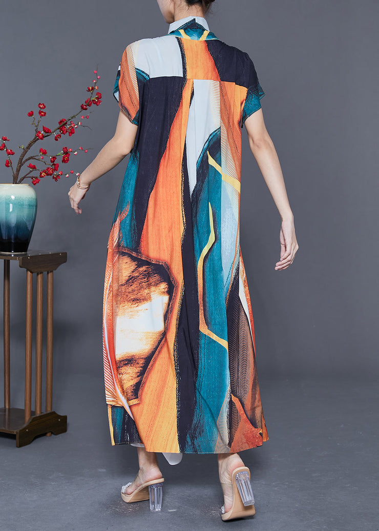 Bohemian Orange V Neck Print Chiffon Robe Dresses Summer