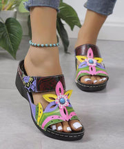 Bohemian Peacock Blue Hollow Out Splicing Wedge Slide Sandals