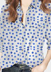 Bohemian Peter Pan Collar Dot Print Cotton Shirt Tops Spring