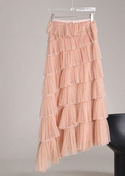 Bohemian Pink Asymmetrical Design Tulle Beach Skirts