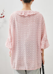 Bohemian Pink Embroidered Ruffles Lace Shirt Spring