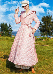 Bohemian Pink Hooded Lengthen Fine Cotton Filled Cinch Coats Winter