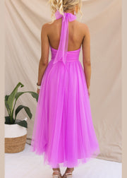 Bohemian Pink Lace Up Zippered Solid Tulle Dresses Sleeveless