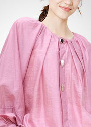 Bohemian Pink O-Neck Oversized Blouses Spring