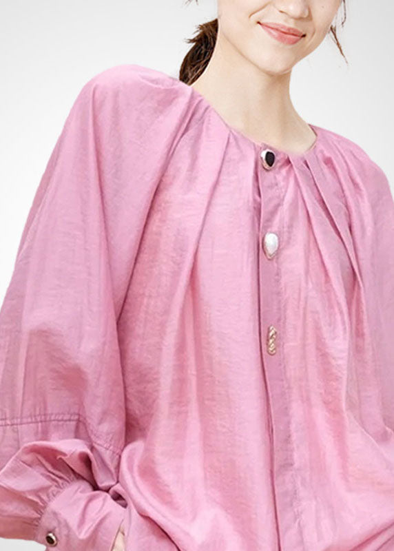 Bohemian Pink O-Neck Oversized Blouses Spring