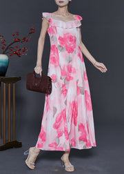 Bohemian Pink Print Chiffon Long Dress Summer