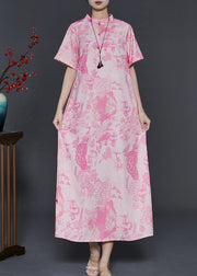 Bohemian Pink Print Cotton Chinese Style Dress Summer