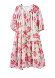 Bohemian Pink Print Patchwork Chiffon Long Holiday Dress Summer