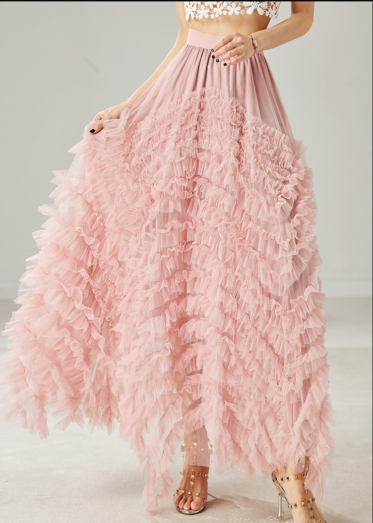 Bohemian Pink Ruffled Exra Large Hem Tulle Skirts Summer