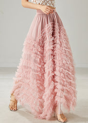 Bohemian Pink Ruffled Exra Large Hem Tulle Skirts Summer