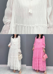 Bohemian Pink Ruffled Lace Up Patchwork Chiffon Long Dress Summer