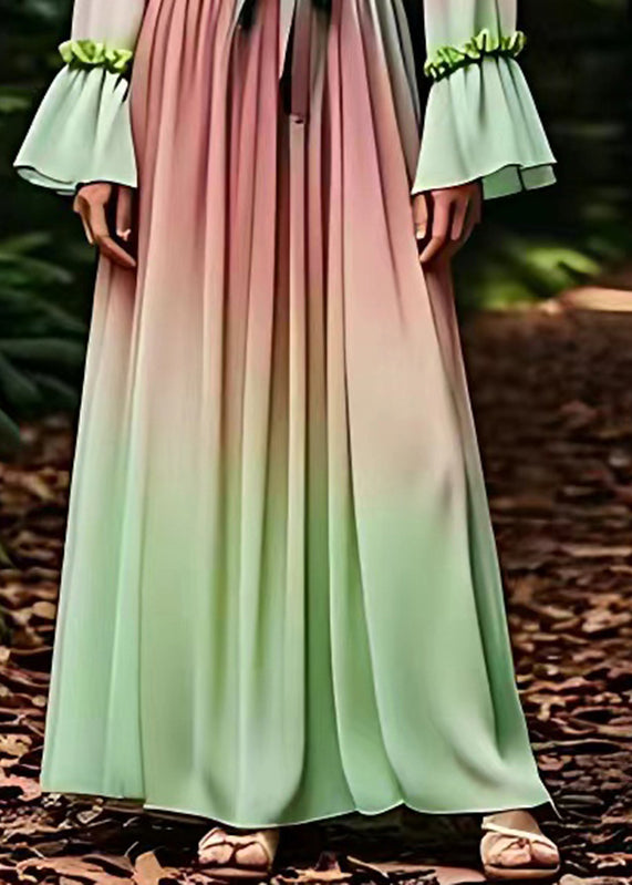 Bohemian Pink Ruffled Patchwork Silk Maxi Dress Fall