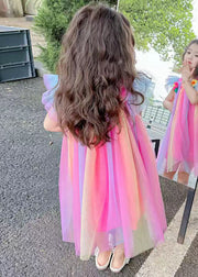 Bohemian Pink Ruffled Patchwork Tulle Girls Dress Summer