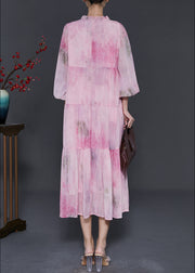 Bohemian Pink Ruffled Tie Dye Chiffon Maxi Dress Fall