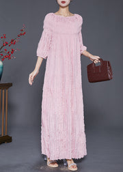 Bohemian Pink Slash Neck Wrinkled Robe Dresses Fall