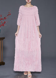 Bohemian Pink Slash Neck Wrinkled Robe Dresses Fall