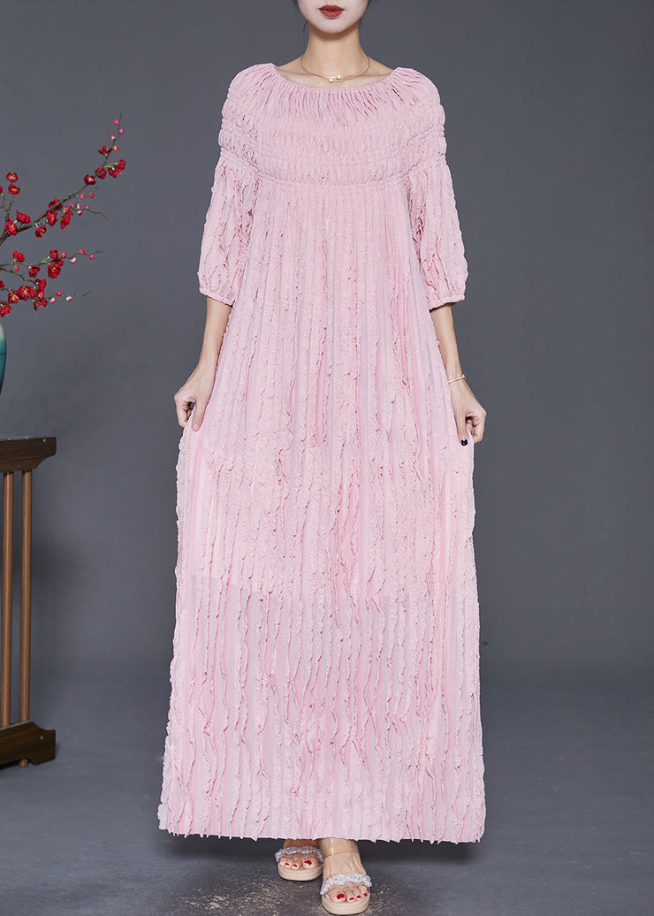 Bohemian Pink Slash Neck Wrinkled Robe Dresses Fall