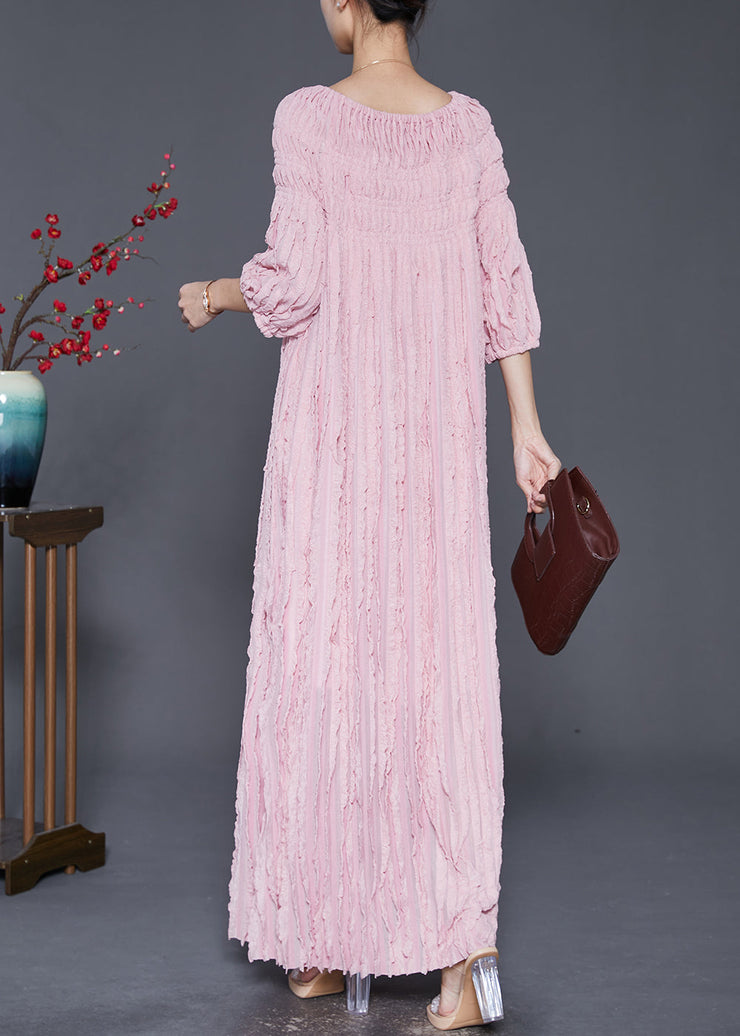 Bohemian Pink Slash Neck Wrinkled Robe Dresses Fall