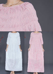 Bohemian Pink Slash Neck Wrinkled Robe Dresses Fall