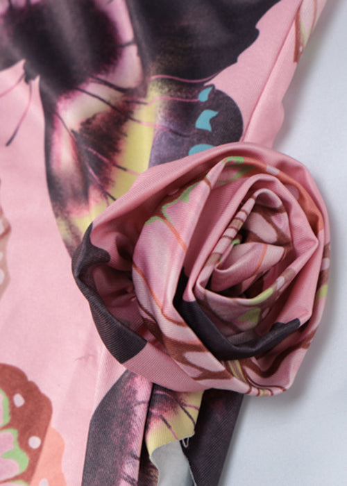 Bohemian Pink Strapless Print Cotton Dresses Sleeveless