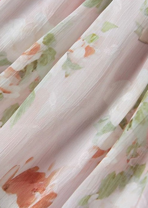 Bohemian Pink V Neck Print Chiffon Long Dresses Sleeveless