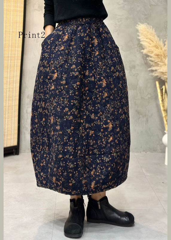 Bohemian Print Elastic Waist Fine Cotton Filled Skirts Summer