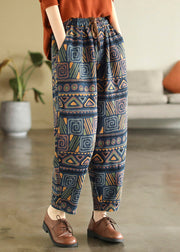 Bohemian Print Tie Waist Cotton Beam Pants Summer