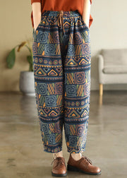 Bohemian Print Tie Waist Cotton Beam Pants Summer