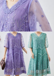 Bohemian Purple Embroidered Tulle Party Dress Summer