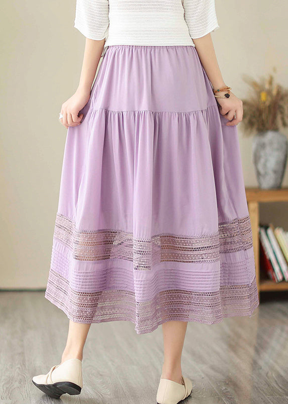 Bohemian Purple Hollow Out Patchwork Cotton Skirts Summer