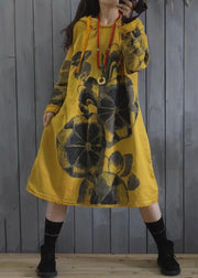 Bohemian Purple Hooded Print Patchwork Cotton Dress Spring