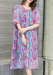 Bohemian Purple O Neck Print Patchwork Chiffon Dresses Summer