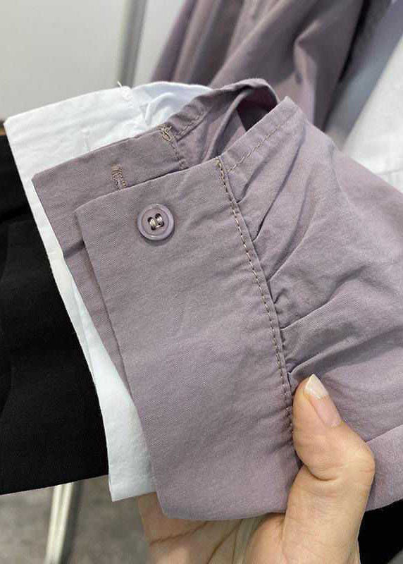 Bohemian purple Peter Pan Collar Button asymmetrical design Fall Long sleeve Top