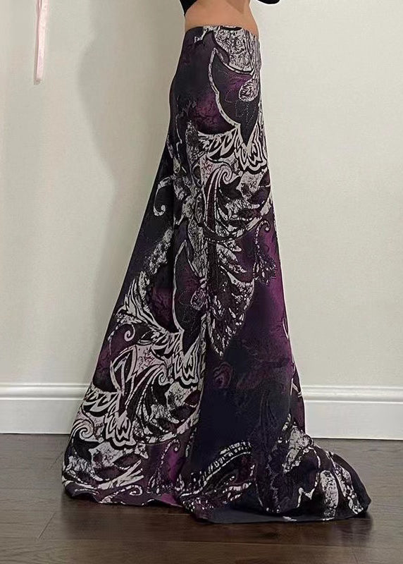 Bohemian Purple Print Draping A Line Skirt Spring