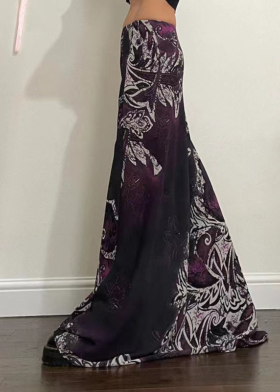 Bohemian Purple Print Draping A Line Skirt Spring