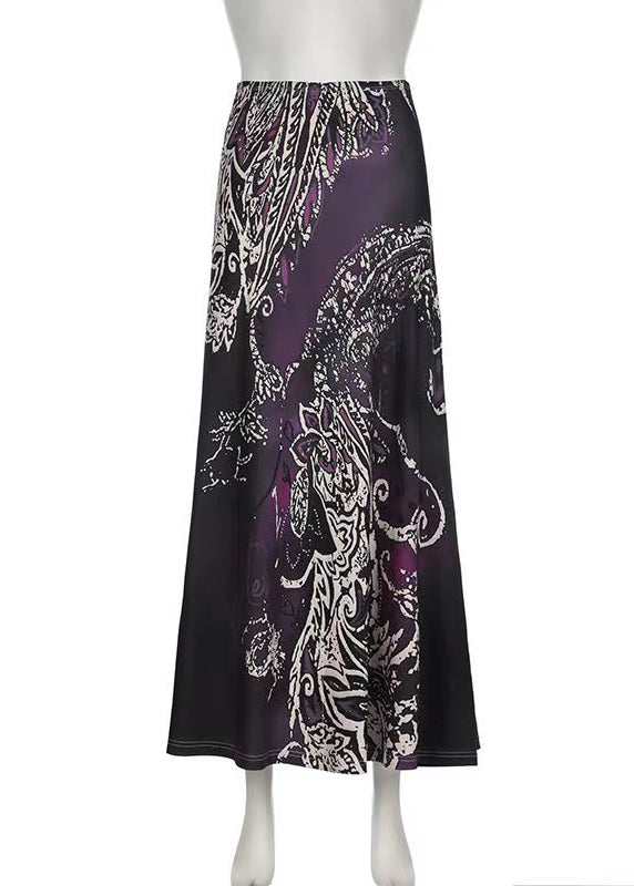 Bohemian Purple Print Draping A Line Skirt Spring