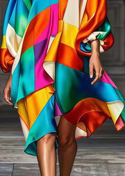 Bohemian Rainbow Asymmetrical Patchwork Silk Party Dress Spring