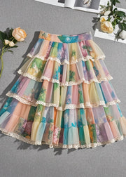 Bohemian Rainbow Print Layered Chiffon Beach Skirt Summer