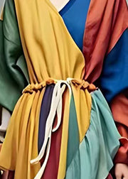 Bohemian Rainbow Ruffled Patchwork Cotton Cinched Dress Summer