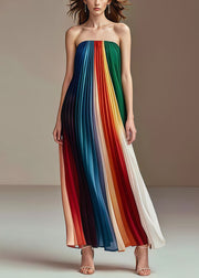 Bohemian Rainbow Wrinkled Chiffon Strapless Dress Summer