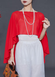 Bohemian Red Asymmetrical Design Chiffon Tops Summer