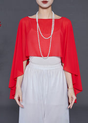 Bohemian Red Asymmetrical Design Chiffon Tops Summer