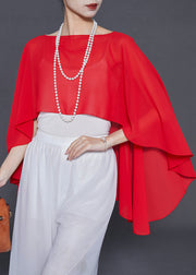 Bohemian Red Asymmetrical Design Chiffon Tops Summer