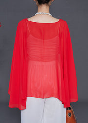 Bohemian Red Asymmetrical Design Chiffon Tops Summer